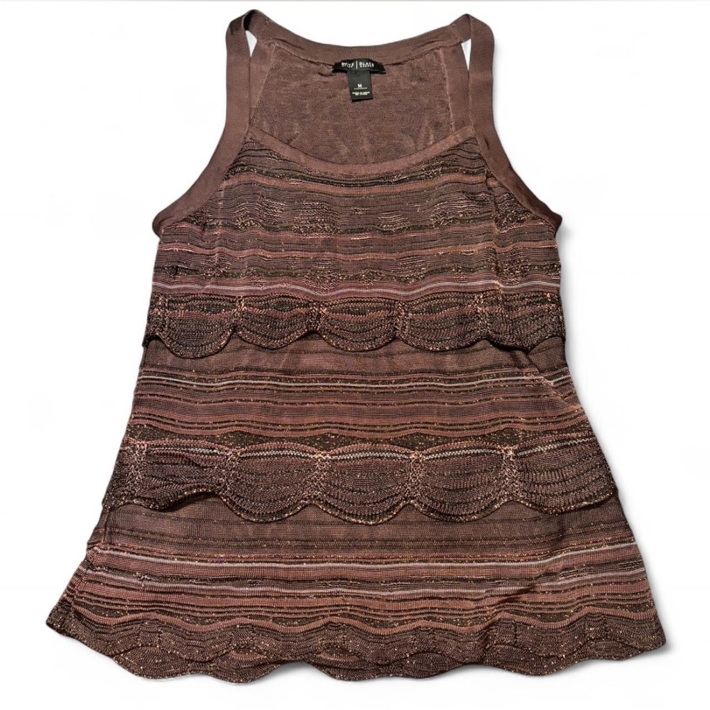 White House Black Market Brown Tiered Knit Tank with Sparkly Copper Detailing